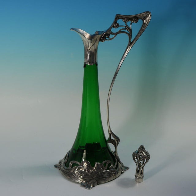 1910s Art Nouveau WMF Claret Jug and Stopper With Green Glass Liner For Sale - Image 12 of 13