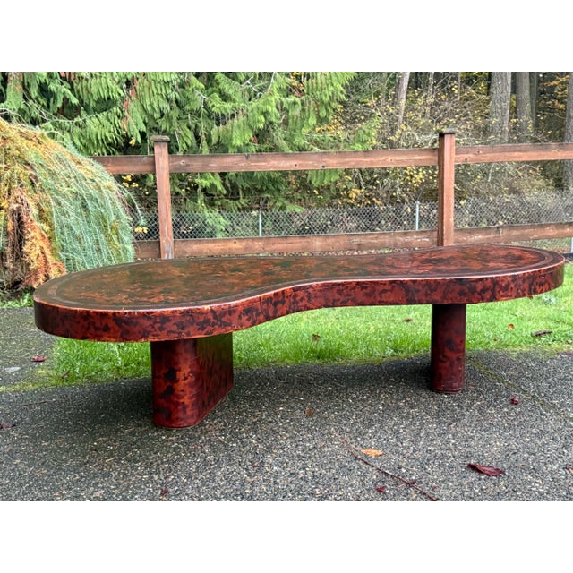1980s Unique Mid-Century Modern Coffee Table - Sculptural Design With Leather Finish on the Top 69" For Sale - Image 10 of 12