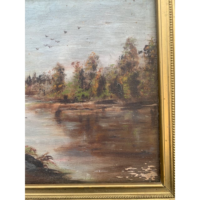 Gold Antique Late 19th Century Framed Oil on Board River Landscape For Sale - Image 8 of 9