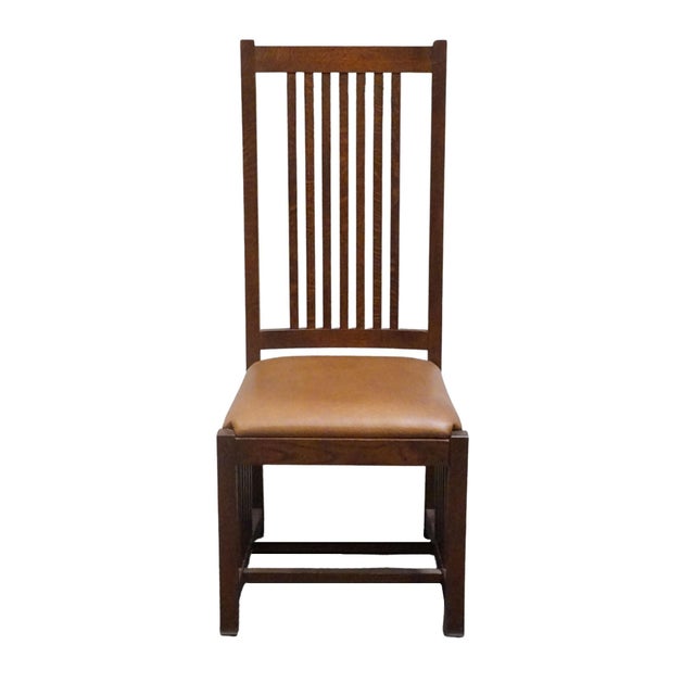 Mission Canadel Furniture Solid Oak Mission Style Arts & Crafts Dining Side Chair W. Leather Seat 80110 - Made in Canada For Sale - Image 3 of 11