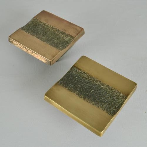 Vintage Architectural Push and Pull Bronze Door Handle Square, 1970s, Set of 5 For Sale - Image 6 of 15