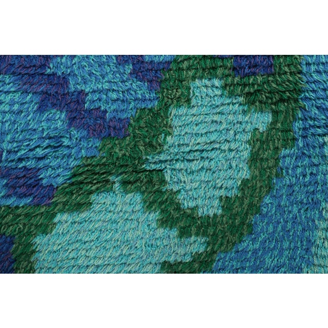 Rug & Kilim Vintage Swedish Rya Rug in Blue and Green With Geometric Pattern | Rug & Kilim For Sale - Image 4 of 8