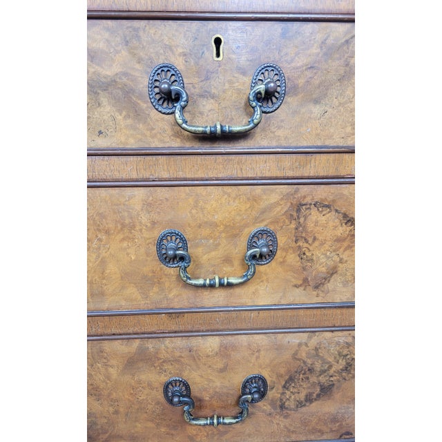 Antique Edwardian Secretary with Drawers in Carved Walnut and Leather, 1910 For Sale - Image 16 of 18