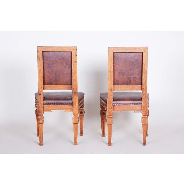 Set of Antique Biedermeier Chairs in Oak and Leather, 1800s For Sale - Image 9 of 10