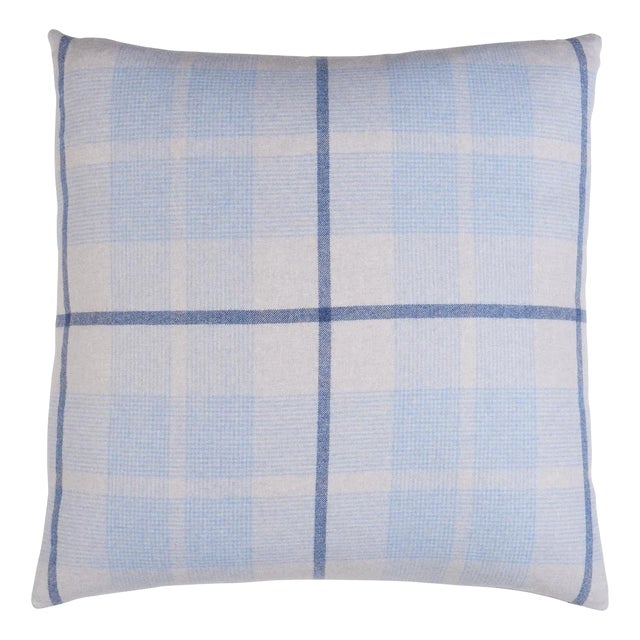 Schumacher Montana Wool Plaid 20" Pillow In Arctic For Sale