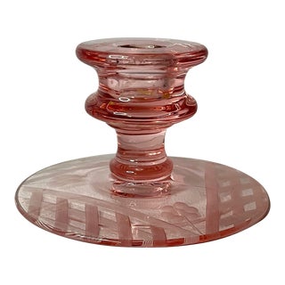1930s Pink Etched Depression Sandwich Glass Candlestick Holder For Sale