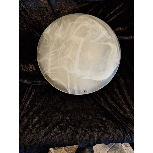 Vintage German Flat Ceiling Lamp with White Marbled Glass Shade from Peill & Putzler, 2000s For Sale - Image 6 of 8