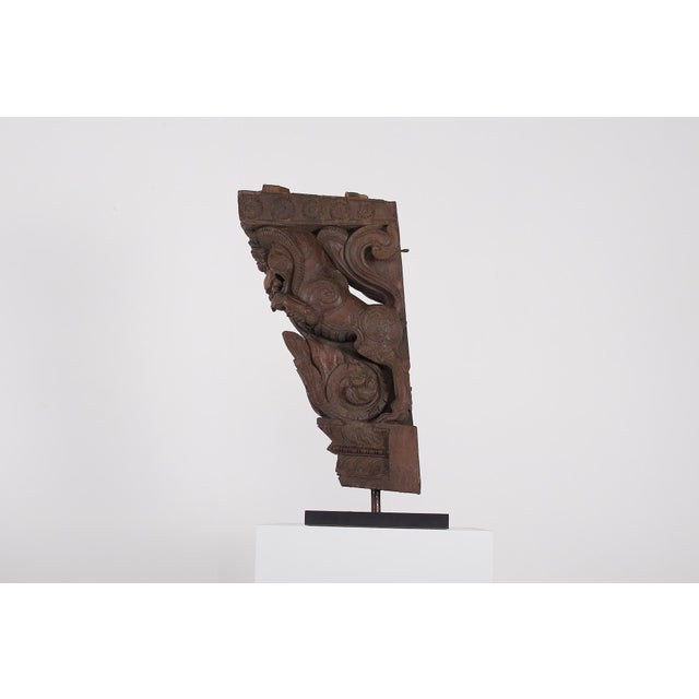 India, tamil nadu: pair of carved consoles with vyalis on support h 49 cm x d 15 cm x w 28 cm consoles alone h 42 cm x d...