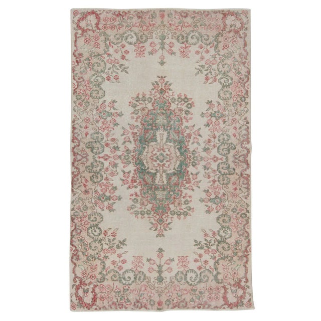 Textile Vintage Floral Turkish Area Rug-4′ × 6′7″ For Sale - Image 7 of 7
