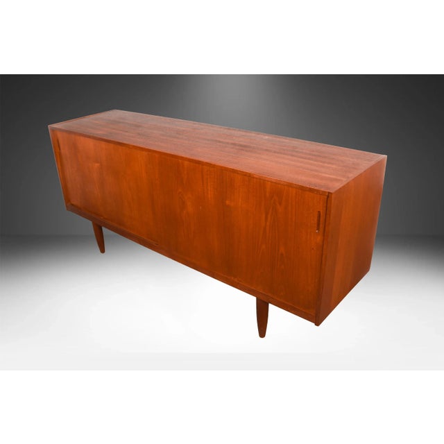 Brown Teak Mid Century Denmark Sliding Door Sideboard Credenza For Sale - Image 8 of 14
