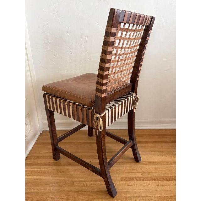 Vintage Woven Leather and Wood Counter Stool For Sale - Image 4 of 16