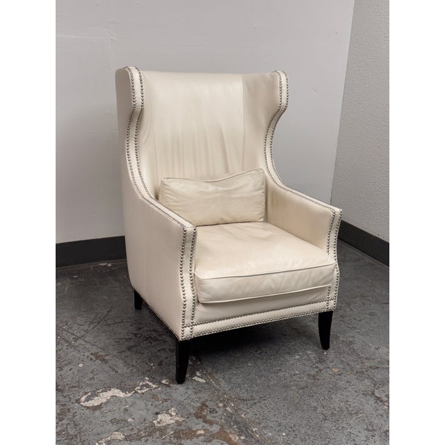 Contemporary Z Gallerie Davis Leather Wingback Armchair For Sale - Image 3 of 12