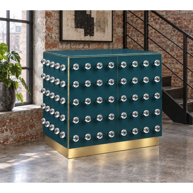 Blue Petrol Blue Murano Glass 90-Sphere Cabinet on Brass Plinth from Justfurnituress SRL For Sale - Image 8 of 9