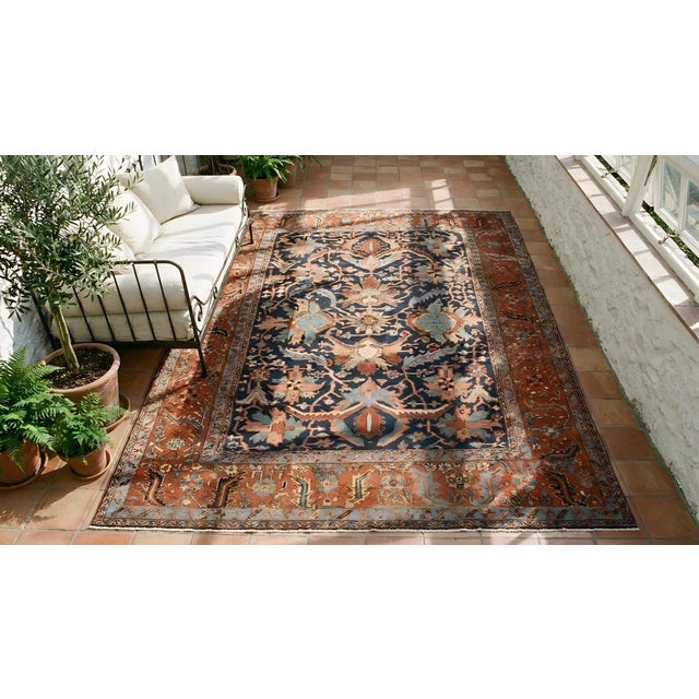 Phenomenal Navy Ground Color With Allover-Geometric Pattern Serapi Style Antique Persian Rug For Sale - Image 14 of 15