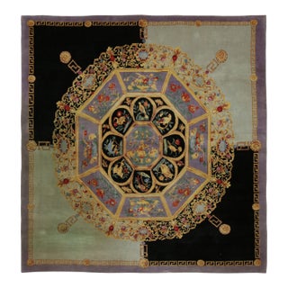 Rug & Kilim’s Pictorial Medallion Square Rug in Purple, Gold, & Black Tones For Sale