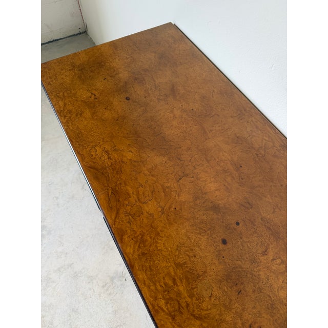 Brown 1970’s John Widdicomb Campaign Mid-Century Burlwood & Brass 9-Drawer Lowboy Dresser For Sale - Image 8 of 13