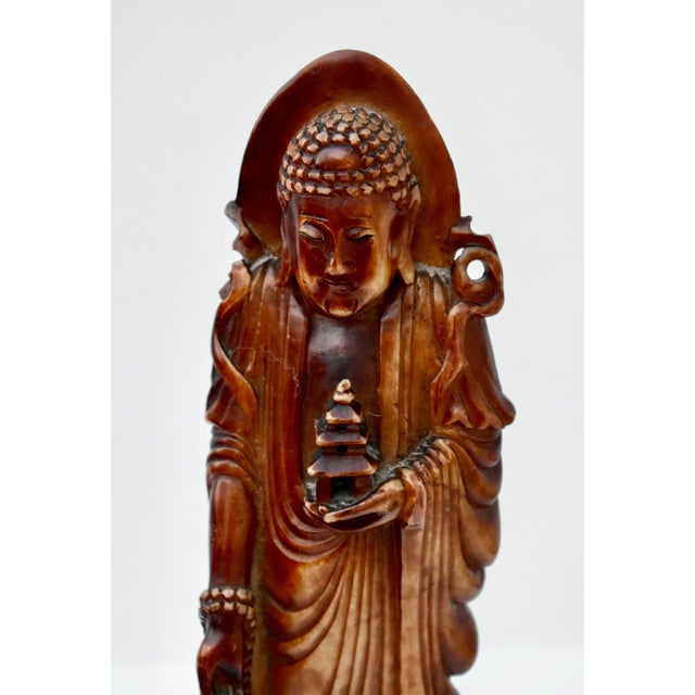 Vintage Chinese Carved Soapstone Goddess Figure on Base For Sale - Image 4 of 13