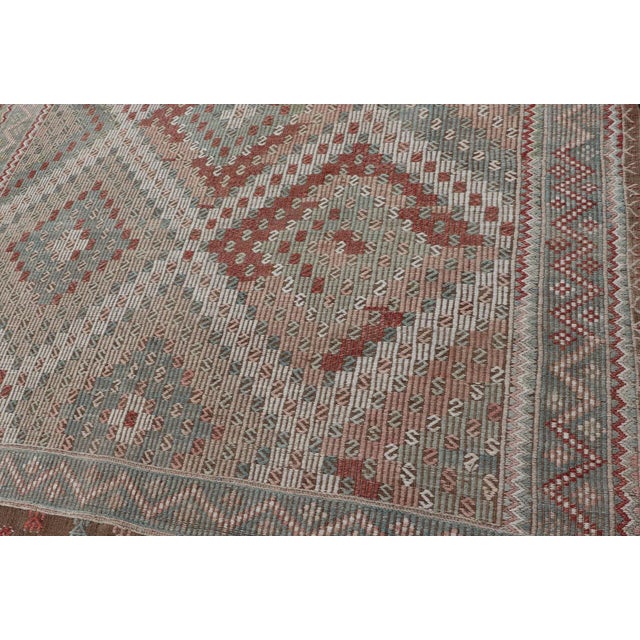 Colorful Vintage Turkish Embroidered Flat-Weave in Diamond Design 7'0 X 10'5 For Sale In Atlanta - Image 6 of 15