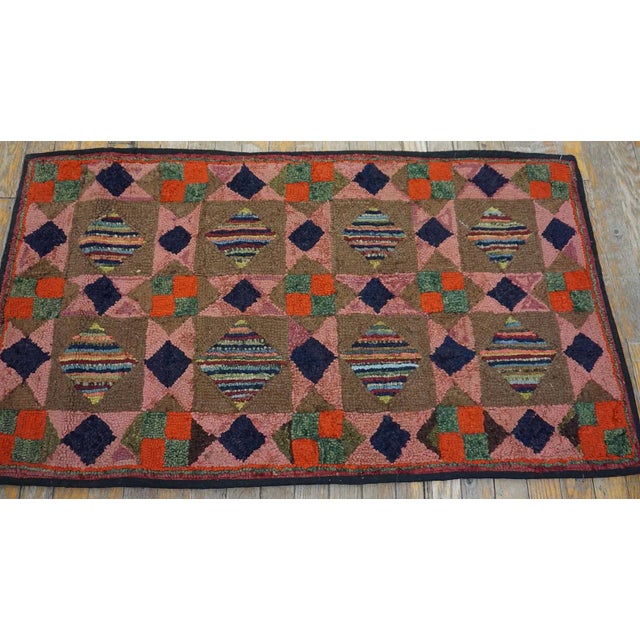 Figurative Beautiful Multicolored With Great Geometric Shapes Desings Antique American Hooked Rug. For Sale - Image 3 of 7