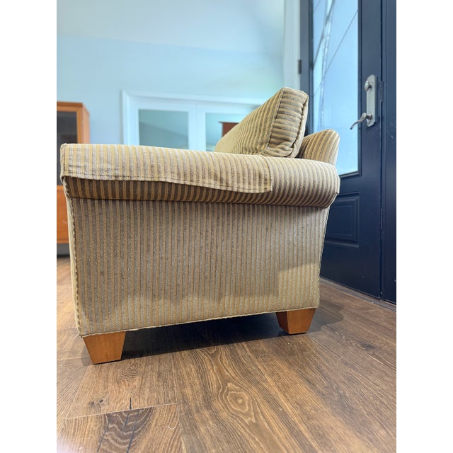 Stickley Vintage Stickley Fine Upholstery Club Arm Chair in Neutral Striped Fabric For Sale - Image 4 of 14