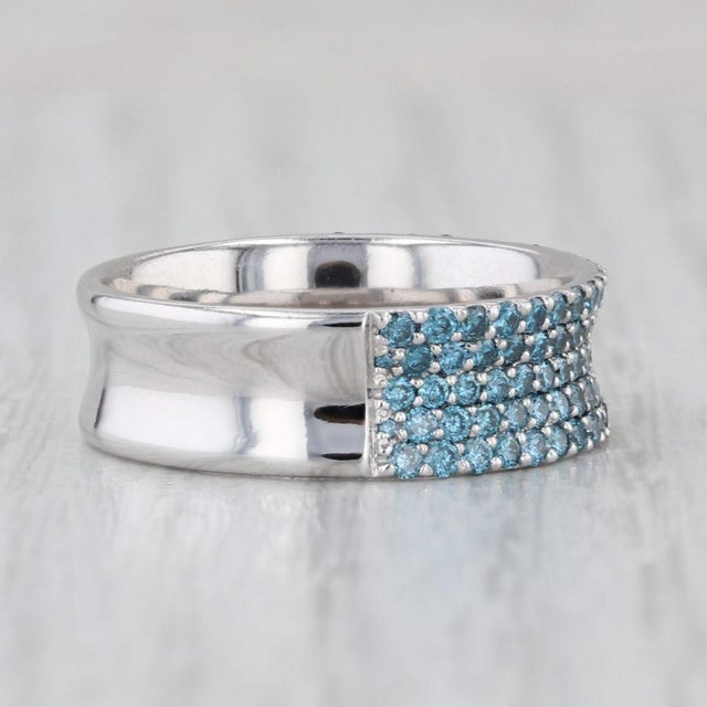 Modern 1ctw Pave Blue Diamond Concave Band 18k White Gold Size 7.25 Ring For Sale - Image 3 of 8