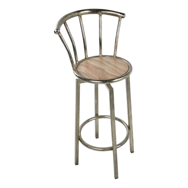 Industrial Wood & Metal Bar Stool For Sale