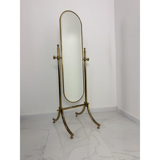 Adjustable Brass Floor Mirror in the style of Maison Jansen, 1970s For Sale - Image 11 of 11