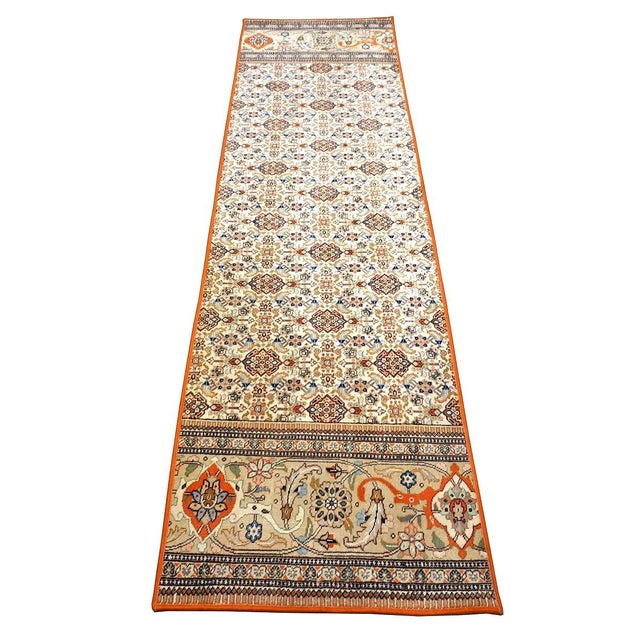 1980s Vintage Persian Tabriz Taba Tabai Wool 3x10 Orange & Ivory Handmade Runner Rug #1144065 For Sale - Image 5 of 15