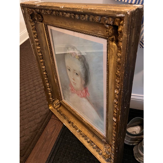 Antique Framed Pastel Portrait of Young Woman, Giltwood Frame, French Romantic Style For Sale - Image 11 of 12