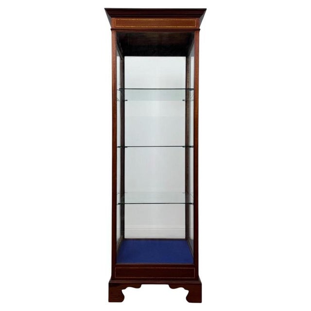 Blue Antique 20th Century Inlaid Mahogany Freestanding Shop Display Cabinet For Sale - Image 8 of 11
