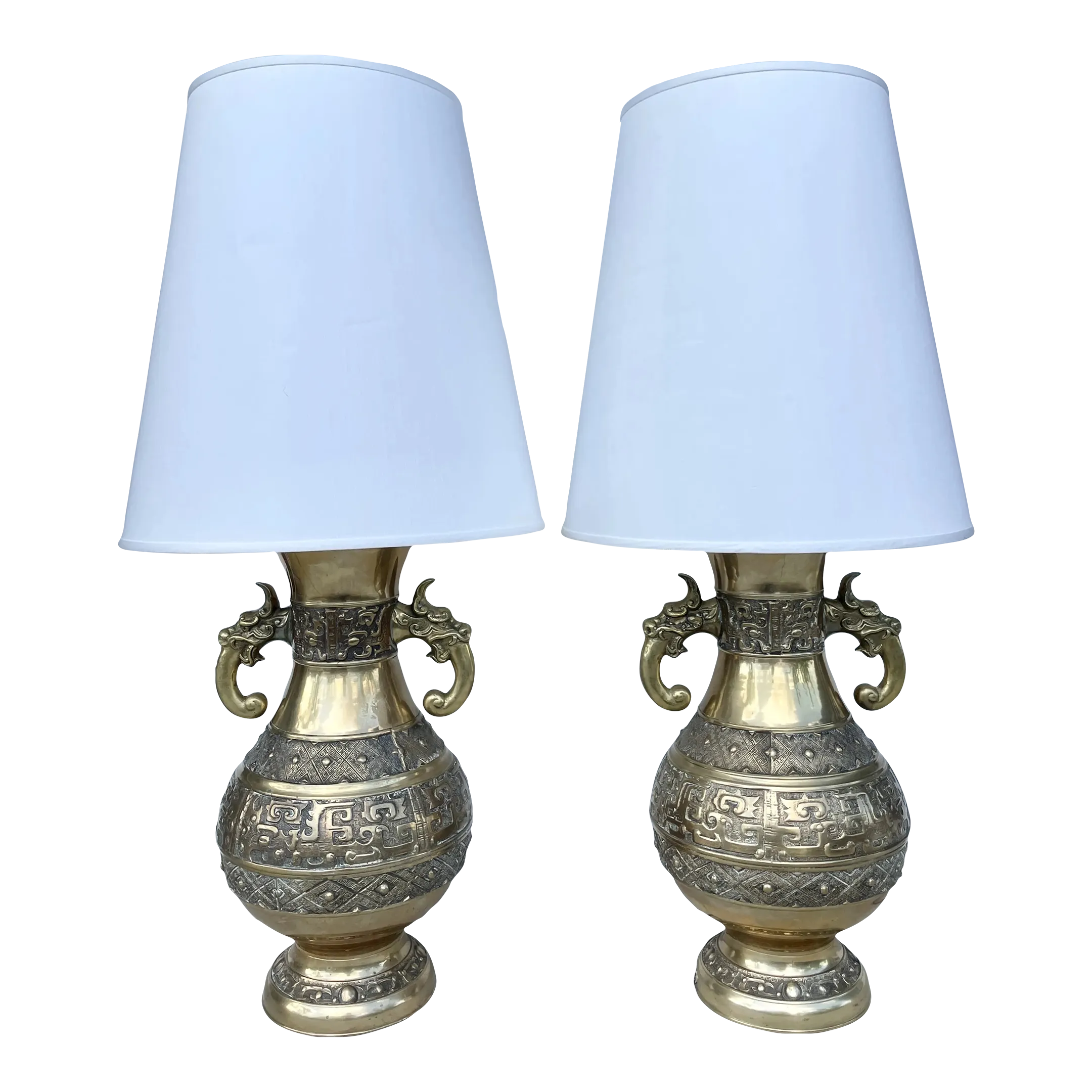 Oversized James Mont/Pepe Mendoza Style Bronze Table Lamps From