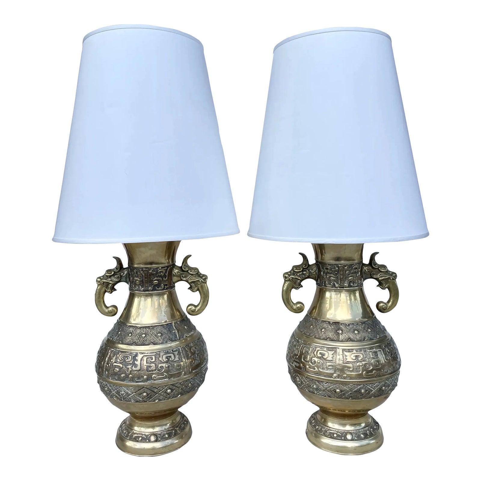 Oversized James Mont/Pepe Mendoza Style Bronze Table Lamps From