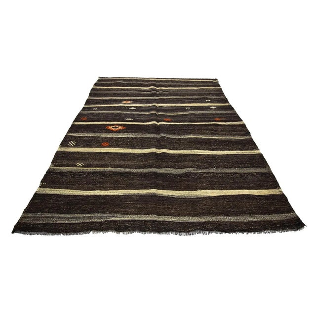 hand woven vintage striped Kilim rug from Afyon region of Turkey. Approximately 50-60 years old. In good condition