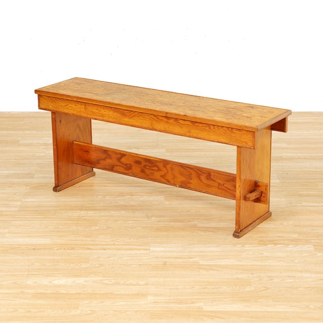 Brown Pair of Vintage Solid Pine Craftsman Benches For Sale - Image 8 of 9
