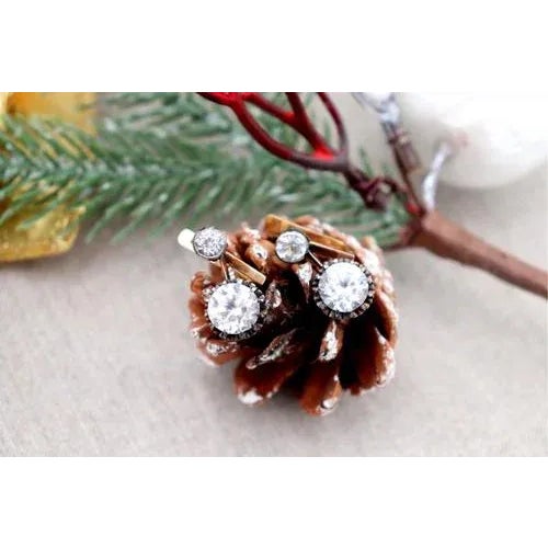 Gold and Silver Earrings with Two Stones, Set of 2 For Sale - Image 4 of 8