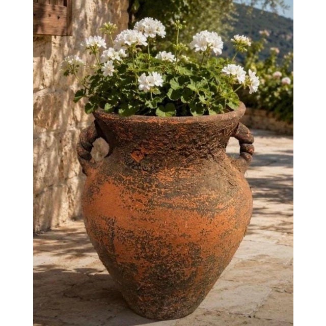 Mediterranean Vintage Mediterranean Terracotta Amphora Urn Planter With Aged Patina For Sale - Image 3 of 11