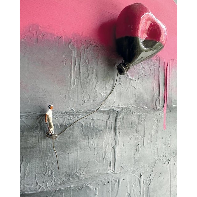 Vera Vizzi, Wall Sculpture with Heart Balloon and Miniature Figure, 2022, Mixed Media For Sale - Image 4 of 10