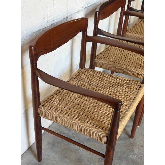 Wood In Style of h.w. Klein for Bramin Teak and Rosewood Woven Cord Dining Armchairs Set of 6 Danish Mid-Century Modern 1960s For Sale - Image 7 of 10