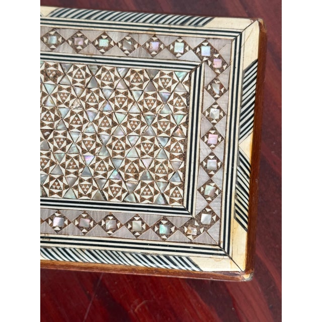Vintage Middle Eastern Micro Mosaic Inlaid Wooden Box With Mother-of-Pearl For Sale - Image 6 of 9