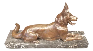 Art Deco German Shepherd on Marble Bockel, 1930s