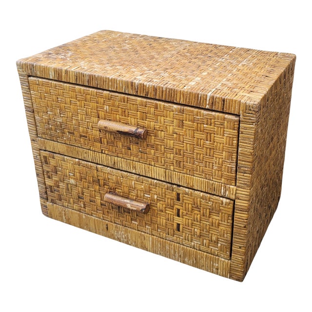 Vintage Coastal Boho Chic Organic Modern Woven Rattan Chest of Drawers