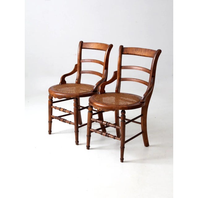 Antique Victorian Cane Seat Chairs Pair For Sale - Image 9 of 13