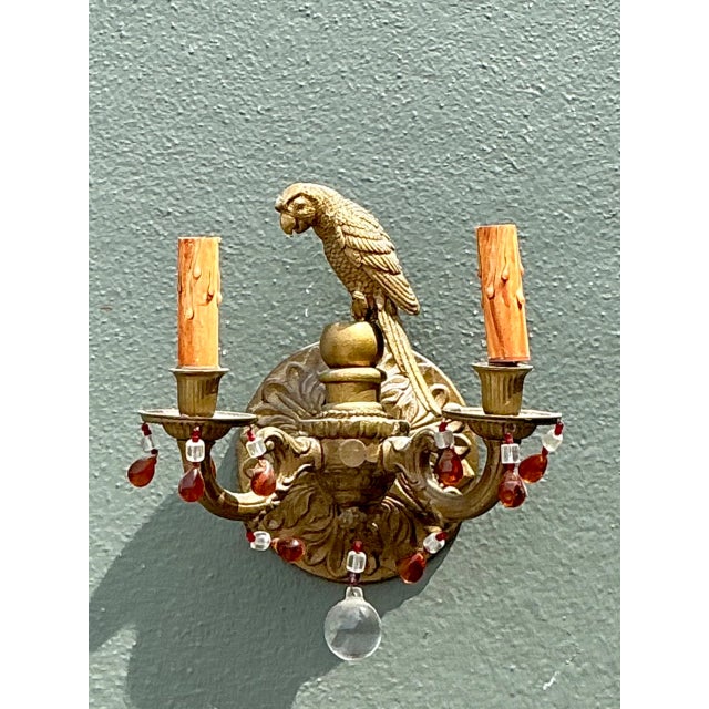 Vintage Brass and Crystal Parrot Sconce For Sale In West Palm - Image 6 of 12
