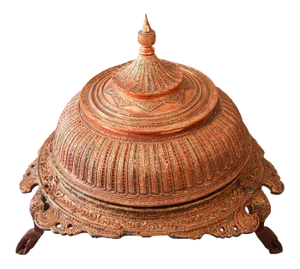 Burmese Gilt and Lacquered Wood Temple Offering Vessel