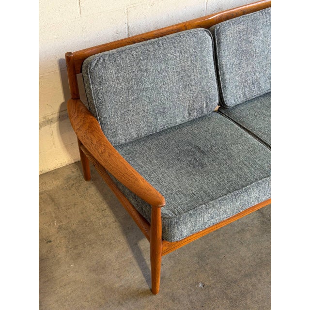 In Style of France and Son Cado Sofa Model 56 Couch Grete Jalk Teak Wood Grey Upholstered Denmark Mid-Century Modern 1960s For Sale In Los Angeles - Image 6 of 13