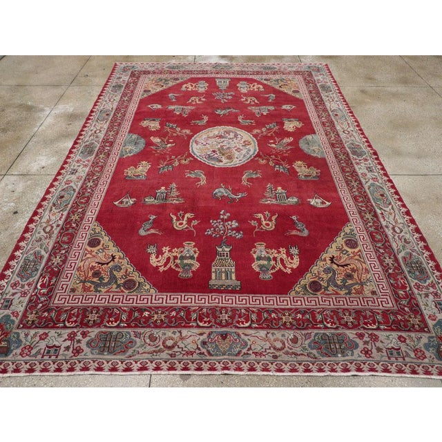 Chinese Galerie Shabab Collection Mid-20th Century Chinese Inspired Turkish Carpet For Sale - Image 3 of 9