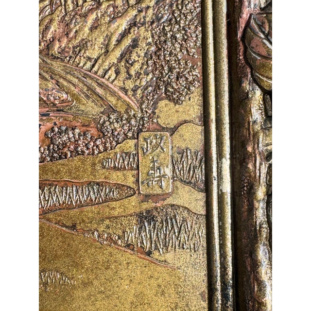 Japanese Antique East Asian or Japanese Bronze Relief Tray or Wall Hanging For Sale - Image 3 of 4