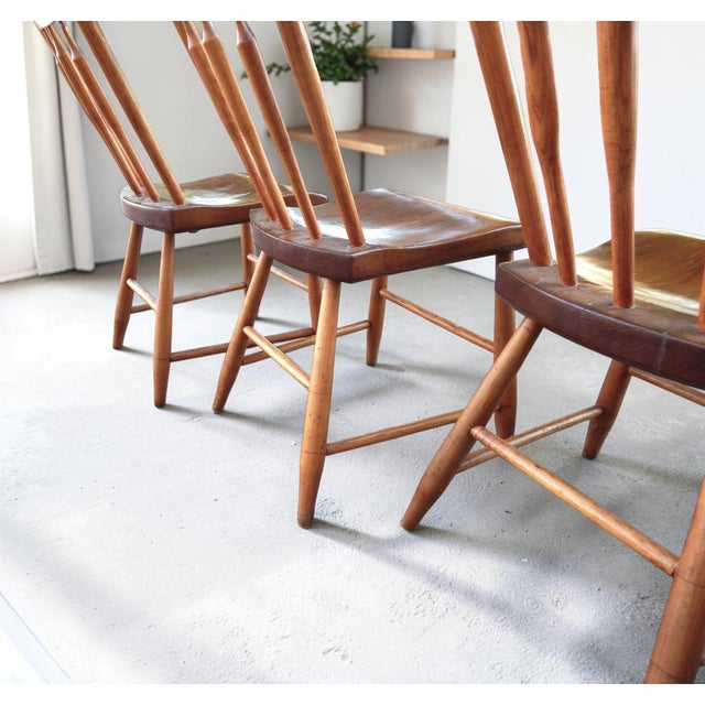 Mid 19th Century Mid 1800's Hardwood Plank Bottom Primitive Farmhouse Chairs - A Set of Six For Sale - Image 5 of 10