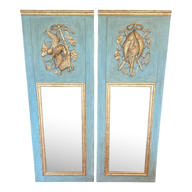 Pair of French Hunt Motif Trumeau Mirrors For Sale