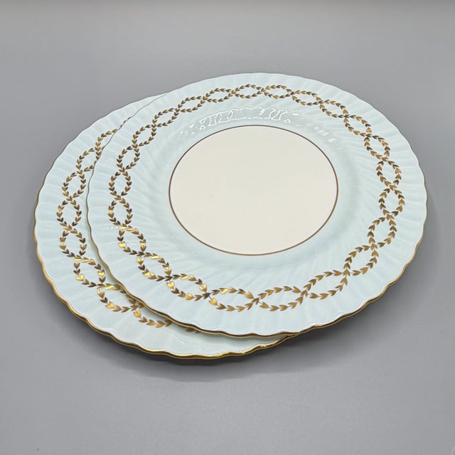 20th Century Porcelain Plates S600 Gold Laurel Leaves in Pale Blue by Minton, England, 1980s, Set of 2 For Sale - Image 11 of 11